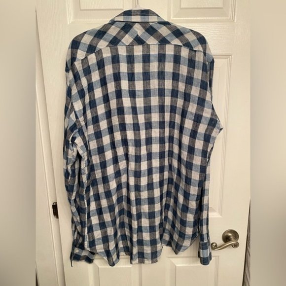 SOLD Billy Reid XL Linen Plaid Button Up Shirt - Picture 2 of 7